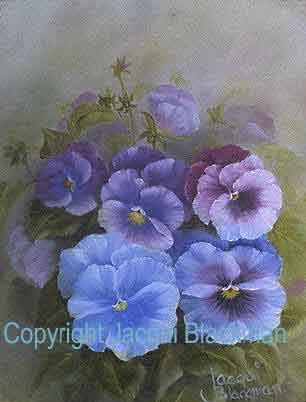 pansies painted wet-on-wet with oils on canvas